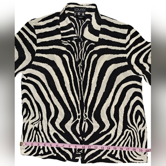 Laurèl by Escada Womens Silk Zebra Animal Print Button Blouse Top Shirt Sz 34/S - Picture 10 of 14